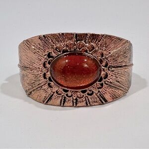 Antiqued Amber Look Cabochon Stone Hinged Bracelet Gypsy Festival Boho